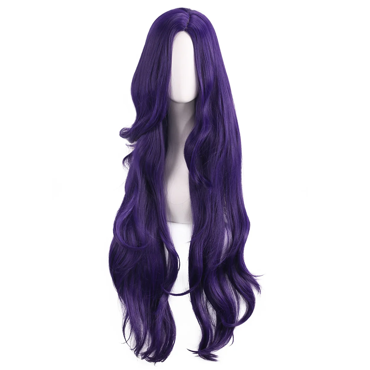 باروكة شعر صناعية طويلة مموجة باللون الأرجواني الطبيعي لفروة الرأس، أزياء تنكرية للحفلات مصنوعة من ألياف مقاومة للحرارة