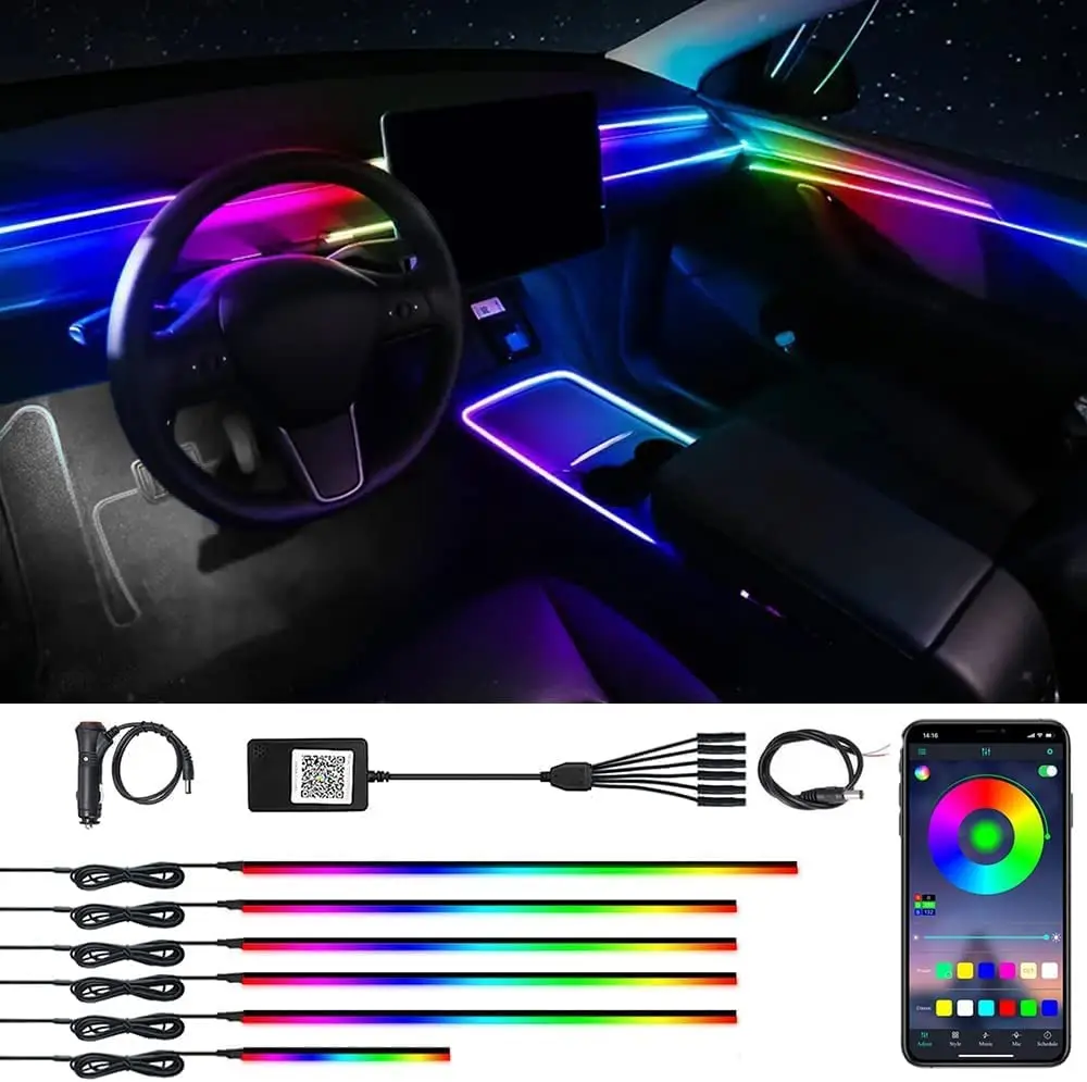 

6/5/2 in 1 RGB Led Atmosphere Car Light Interior Acrylic Strip Lights Full Color Streamer Symphony Ambient Lamp USB/DC/Cigarette