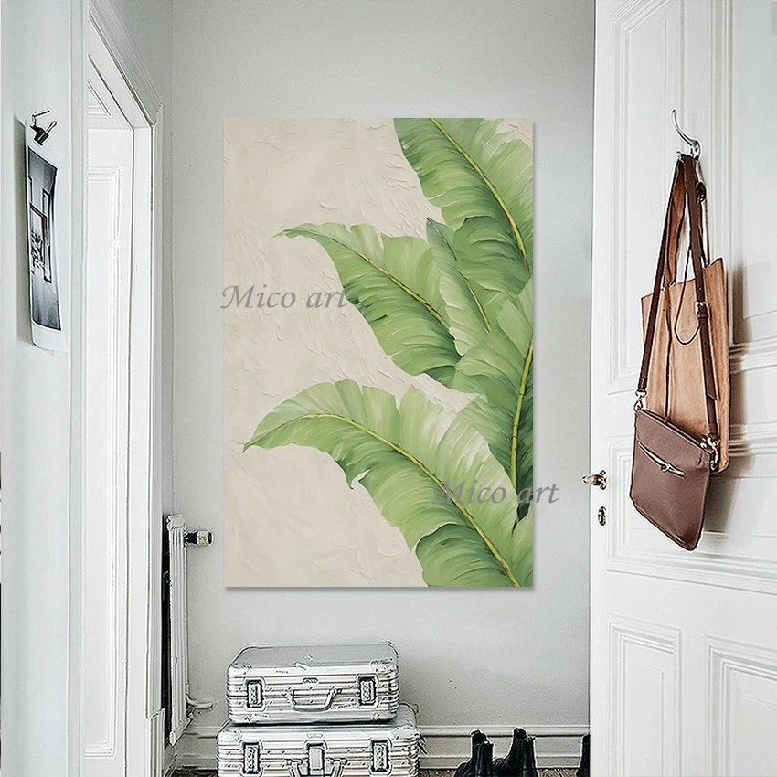 Green Leaf Plant Natural Landscape Paintings Wall Poster Abstract Hand Painted Acrylic Artwork Frameless Art Canvas Roll Picture