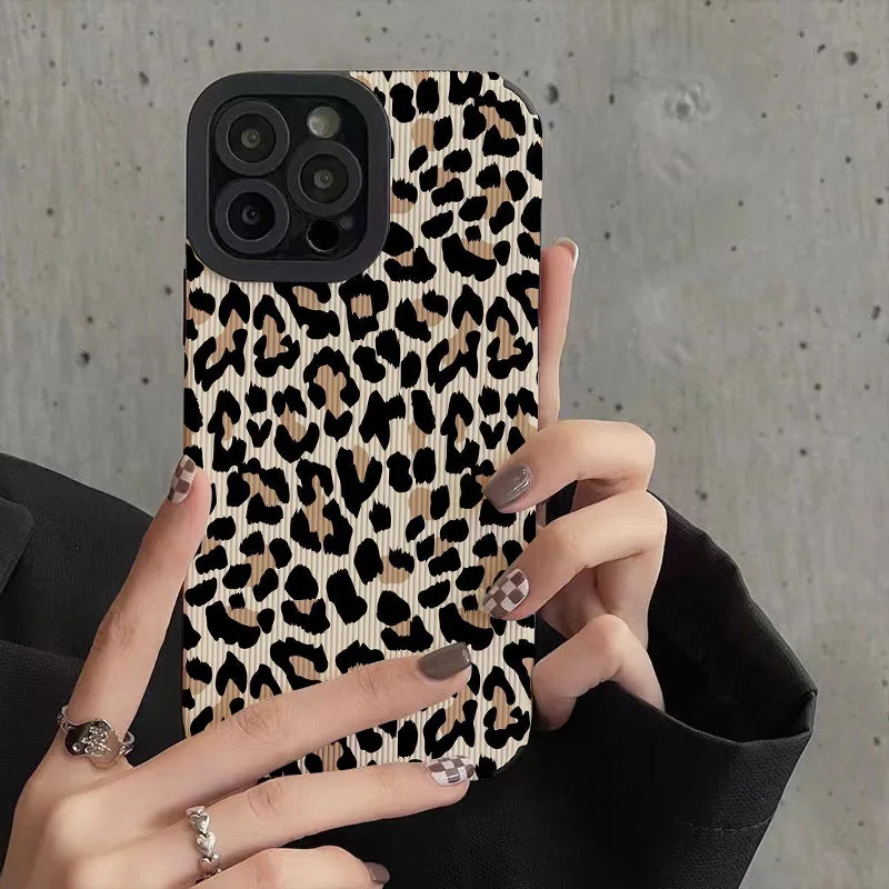 Kreative Leopard Kuh Silikon Ledertasche für iPhone 16 15 14 13 Pro Max 11 12 Mini Se 7 8 plus x xr xs weiche stoß feste Abdeckung