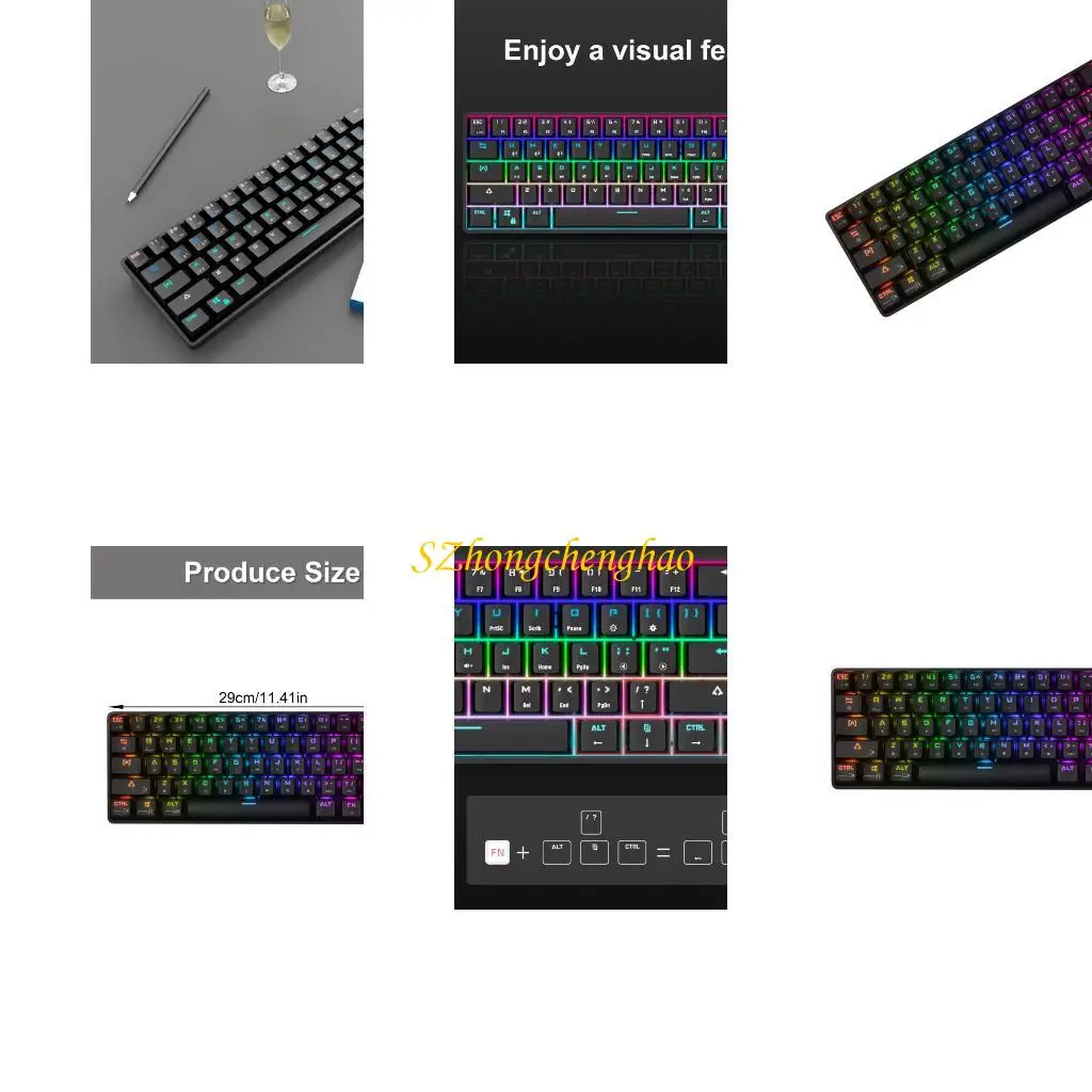 

Wireless Gaming Keyboard 61-Key Color Green Switches Double Mode Bluetooth-compatible/Corded for Laptop 601D