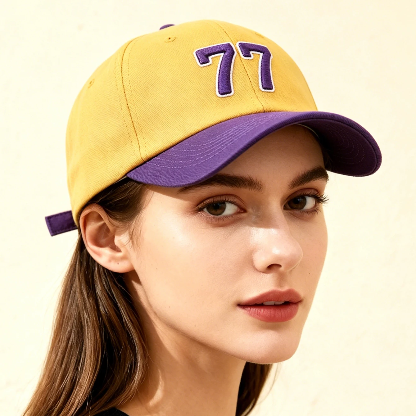 European and American Style Patchwork Embroidered Number 77 Baseball Cap, Outdoor Casual Soft-Top Brimmed Fedora Hat