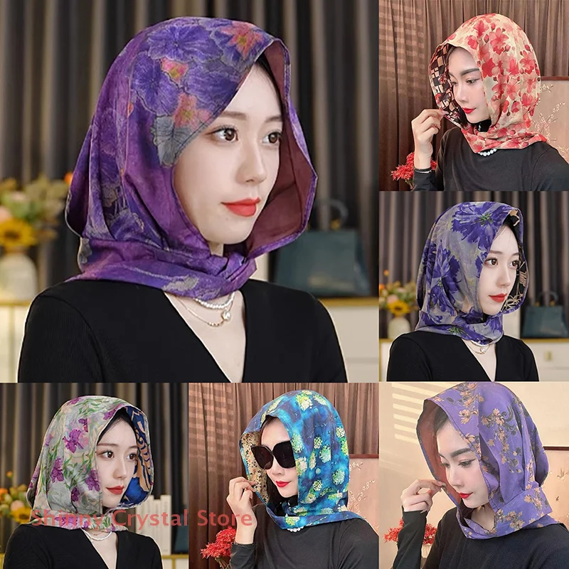 

Fashionable Silk Scarf Hat Women's Summer No-Wig Cap Sunscreen Ribbon Satin Tie-Down Headwear Casual All-Match Style