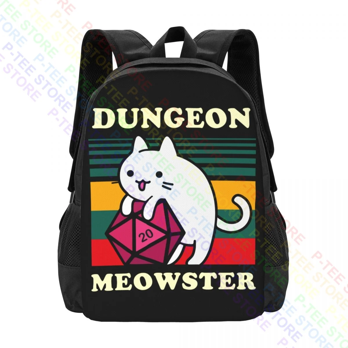 Dungeon Meowster Gamer Cat Dnd Tabletop D20Backpack Large Capacity Travel Sports Bag