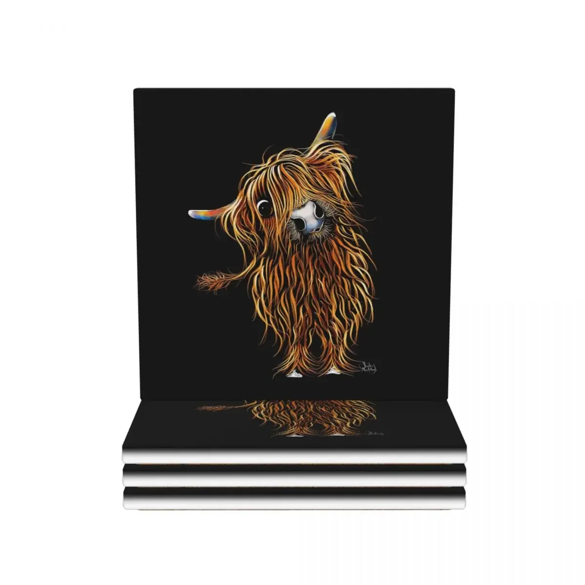 Highland Cow Print Scottish Coasters Ceramics Hot Pad Table Decoration Mat Kitchen Placemats For Dinner Table Coffee Mat