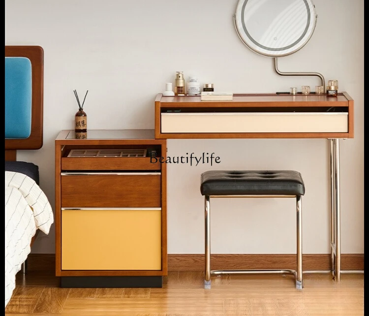 

Solid Wood Dressing Table Storage Cabinet Integrated Mid-century Style Bedside Table