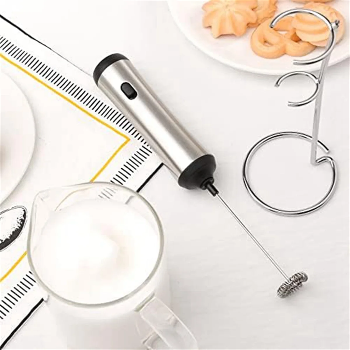 Handheld Electric Milk Frother, USB recarregável, Mini Frother com suporte, Presente Cozinha