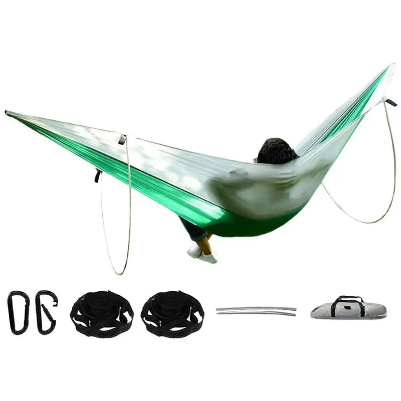 Outdoor Hammock Outdoor Parachute Hammock Nylon Parachute Hammock Lightweight Camping Hammock Nylon Waterproof Dual Support Pole