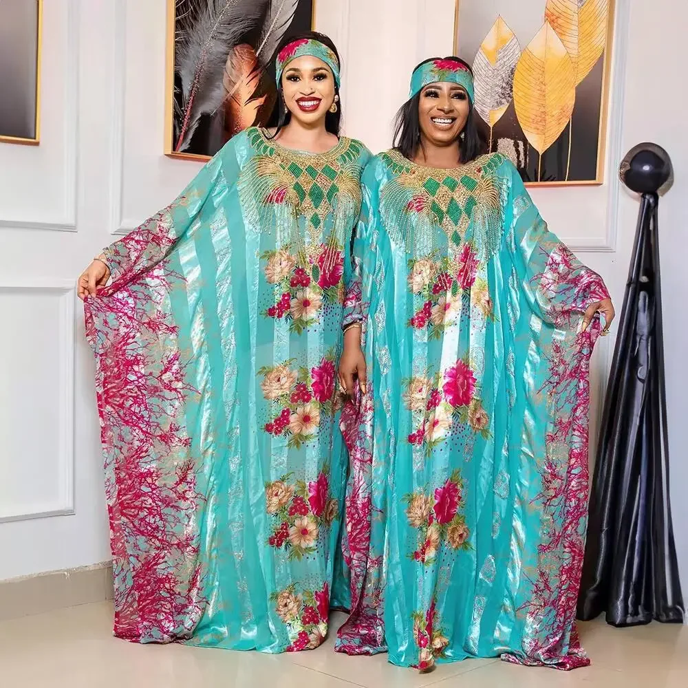 

2024 African Dresses for Women Plus Size Muslim Abaya Dashiki Ankara Sequin Outfit Gown Kaftan Wedding Party Long Maxi Dress