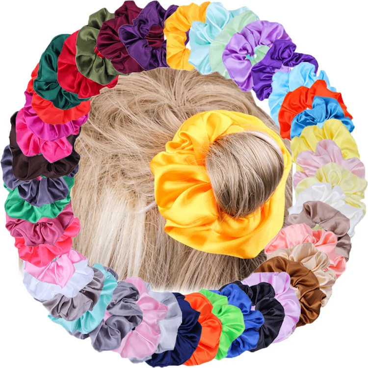 32 Colors Korean Scrunchie Satin Elastic Hair Bands Solid Color Women Girls Headwear Ponytail Holder Headband Hair Accessories