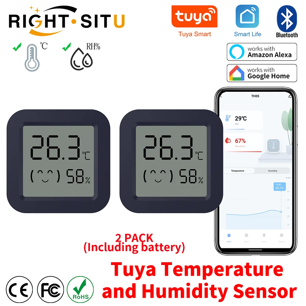 

Bluetooth Temperature Humidity Sensor Mini LCD Screen Smart Tuya APP Remote Voice Control Google Thermometer Hygrometer