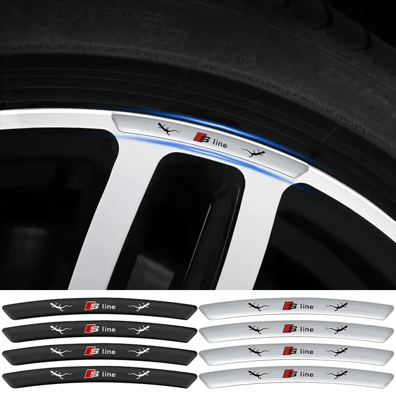 

4 шт., модификация обода автомобиля, наклейки для украшения колес, аксессуары для Audi S Q5 A4 B9 B7 A1 A5 Q3 Q7 A6 C6 C7 A4L A3 Sline