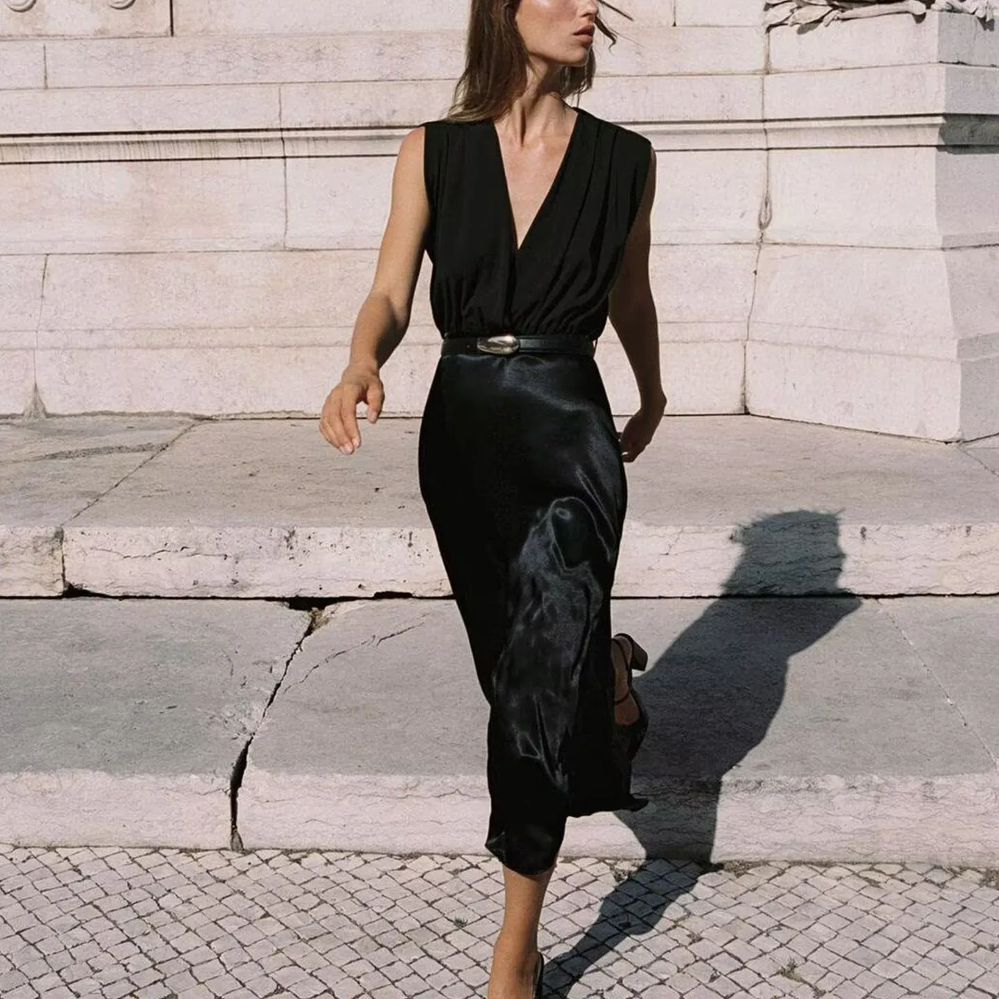 2025 automne nouveau Sle femmes Midi Dr avec ceinture conception d'épissure personnalisée décontracté dames Dr européen Sle