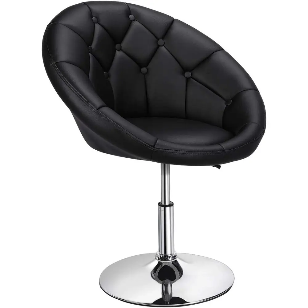 

Black Swivel Leather Vanity Chair with Rounded Tufted Back for Bedroom, Living Room, or Office