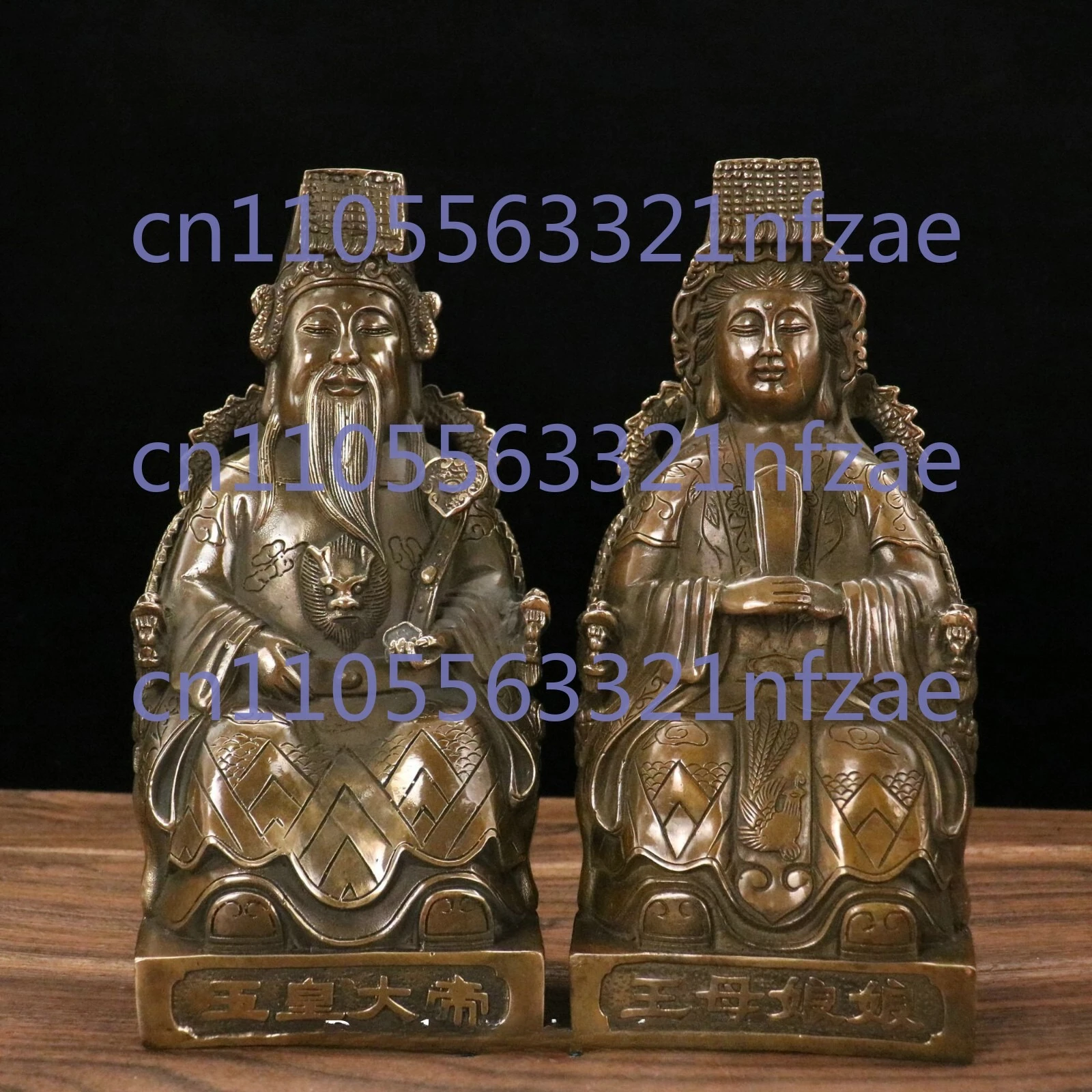 

10-дюймовая китайская бронзовая нефритовая пара императоров Queen Mother West Boddhisattva Dragon Pair