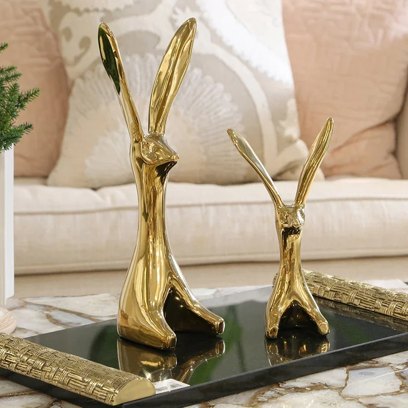 Electroplating Ceramic Long Ears Sculpture Crafts Ornaments Abstract Figurines Cute Desktop Ornament