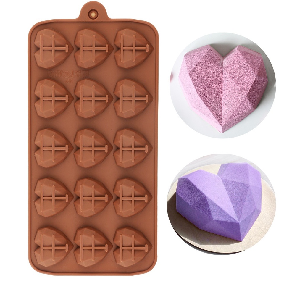 Heart Chocolate Molds 15 Cavity Diamond Love Shape Silicone Wedding Candy Baking Molds Cupcake Decorations Cake Mold 3D 