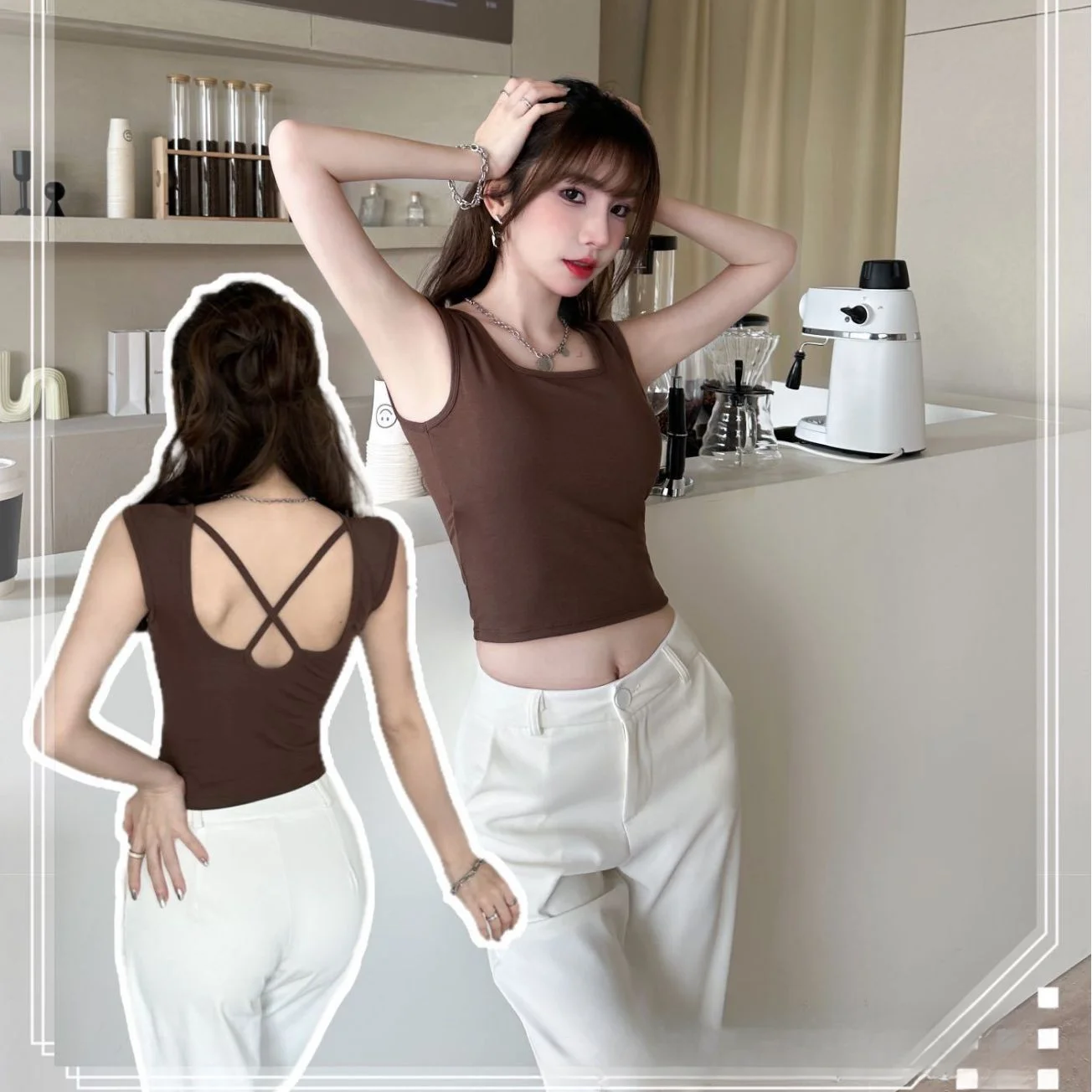 Hottie Beauty Back One-piece Chest Cushion Tank Top Women Wearing Sexy Pure Desire Inside Mo Cotton High Elastic