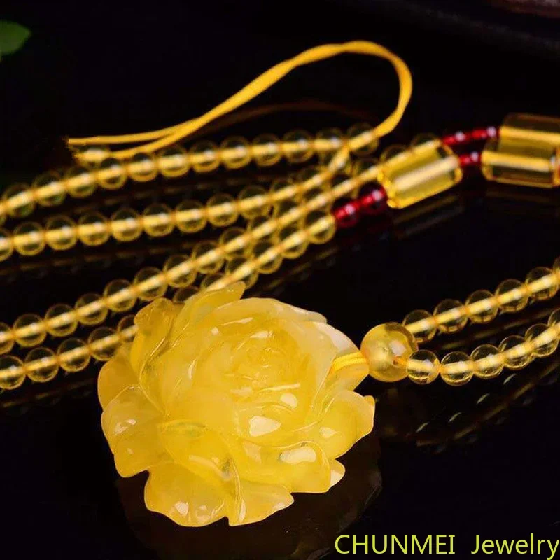 

New Amber Beeswax Handmade Sunflower Booming Honey Wax Necklace Men's and Women's Pendant Exotic Ornaments