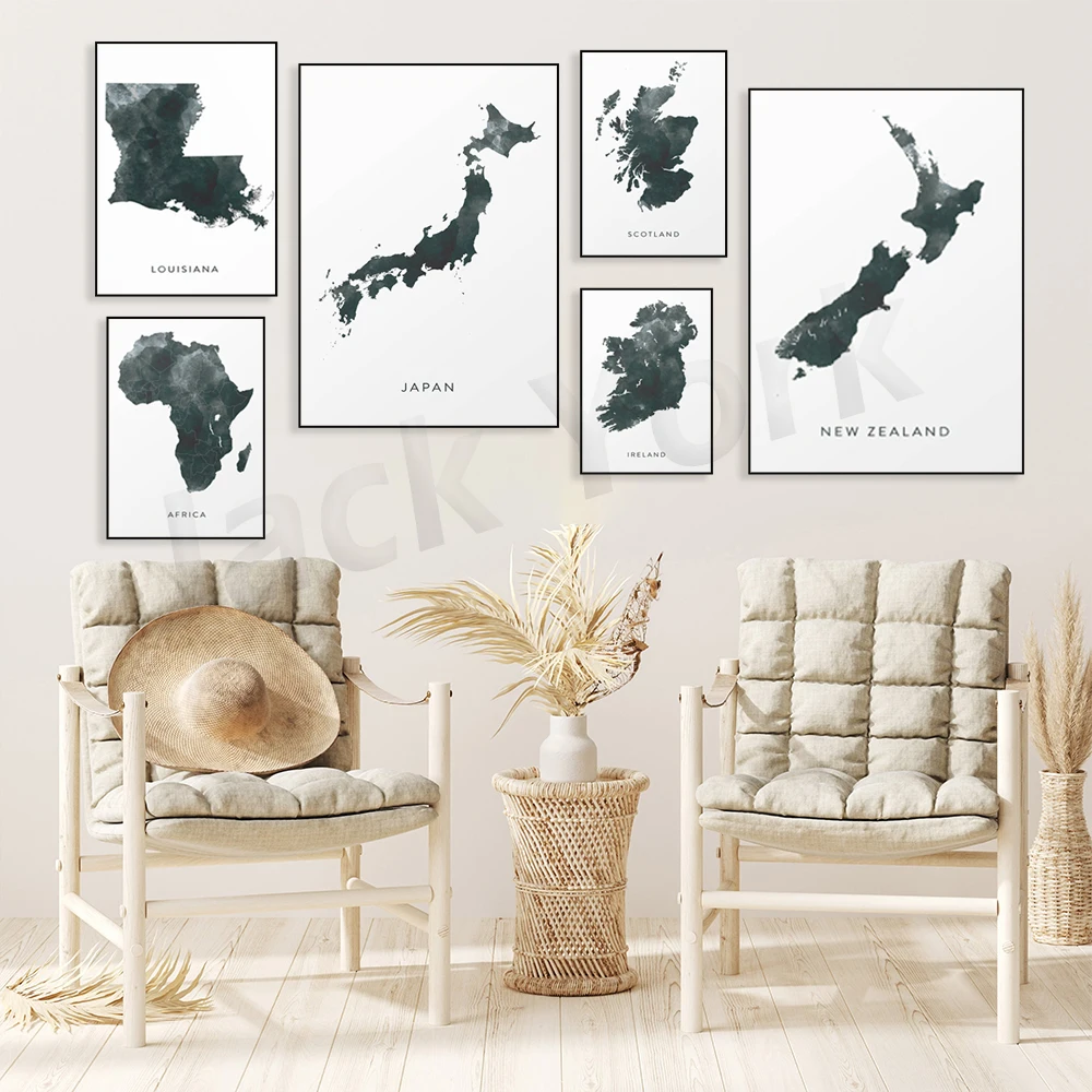 Scotland ,Ireland,Louisiana,New Zealand,Republic of Ireland,Africa Map Watercolour Print, Watercolor Map Art, Travel Poster,