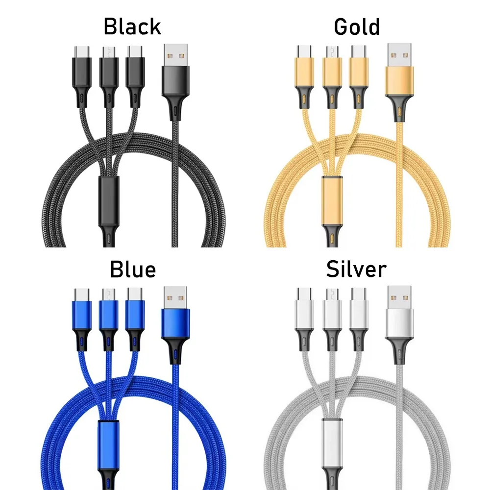 Universal Nylon Braided Wire 3-In-1 Fast USB Charging Cable Data Sync Cable Phone Charger High Speed Mobile Phone Quick Charge