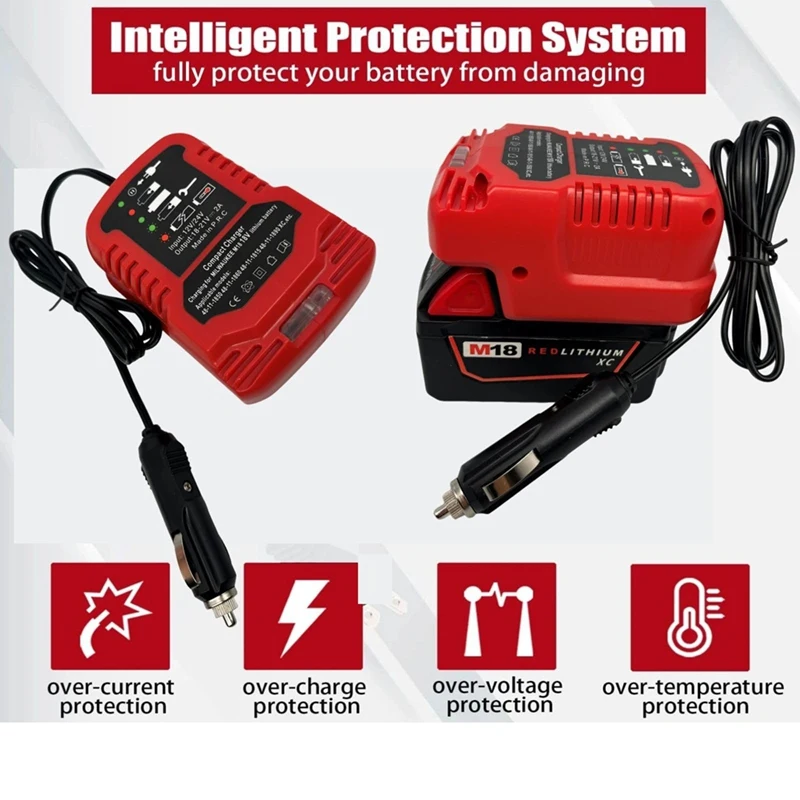 Car Charger สําหรับ Milwaukee 18V M18 แบตเตอรี่ Charger เปลี่ยนแบบพกพา Mini Quick Charger,ปลั๊กไฟแช็ก