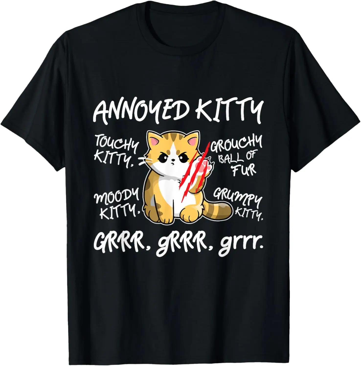 Angry Cat Moody Annoyed Kitty Size - Cute Cat's T-Shirt 100% Cotton Trendy Y2K Short-Sleeve Tee – Soft, Quick-Drying, All Occasion Casual  Suitable For Concert Party Hanging Out Sightseeing Trip