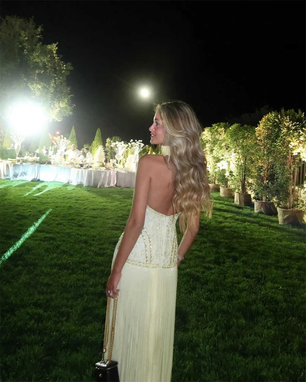 

Customized High Quality Yellow Tassel Evening Dress Graceful Halter Party Dress Fashion Sweep Train Special Occasion Gowns