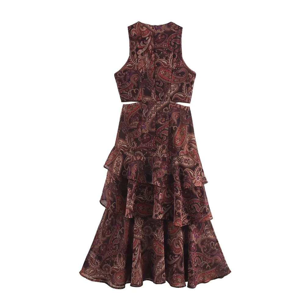 TWOTWINSTYLE ヒットカラー痩身ドレス女性のための O ネックノースリーブハイウエスト気質ドレス女性のファッション