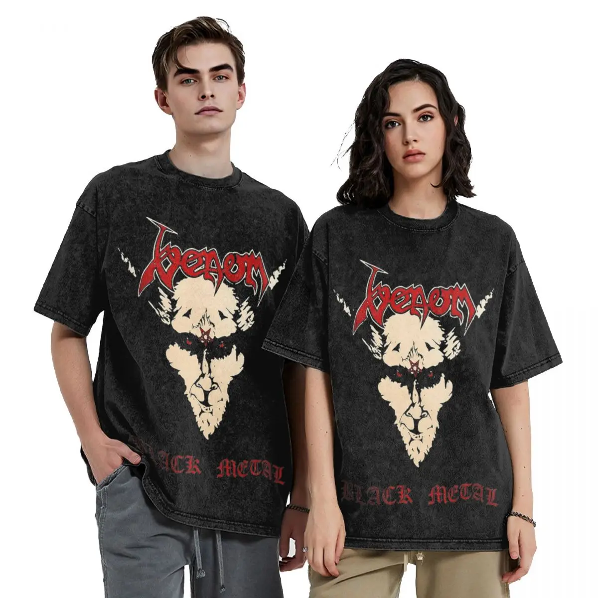 Hip Hop Black Metal Venom Outfit Shirt Washed Style for Men Women T-Shirts Vintage Top Tee Shirt Streetwear