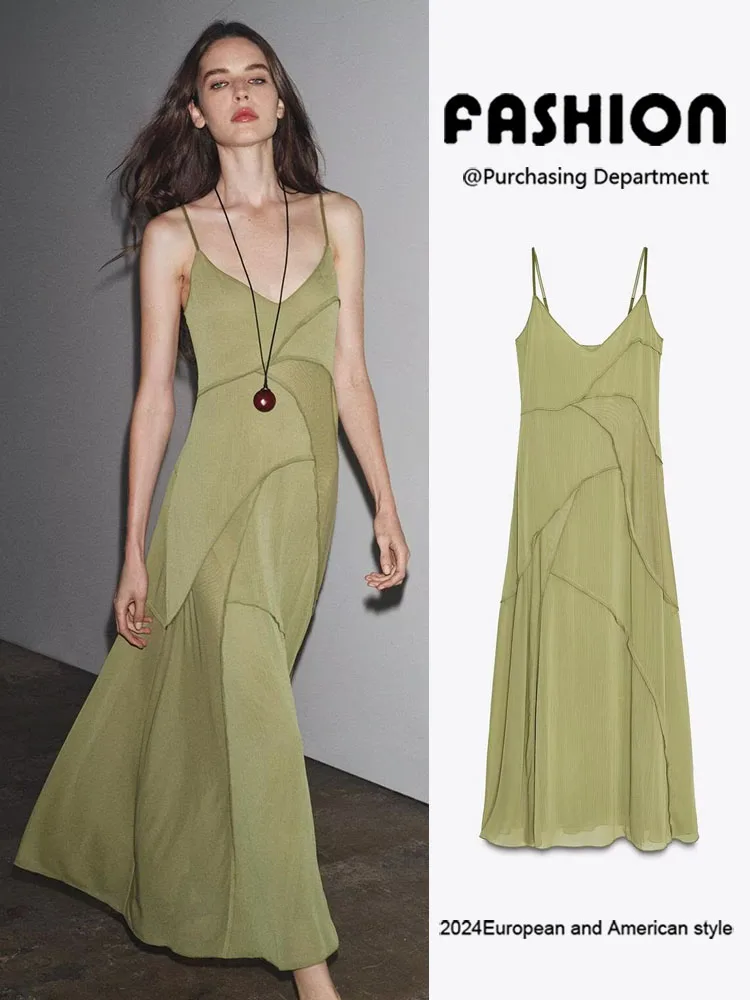 

Summer New Arrival Women's Faionable Gown with Strap Drapey Feel Svel High Waist Long Dr for Banquet
