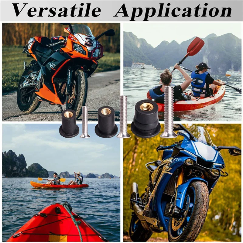 36 Pairs M4/M5/M6 Neoprene Well Nuts with Stainless Steel Screw Rubber Well Nuts Kayak Brass Copper Bolts Well Nut Kit