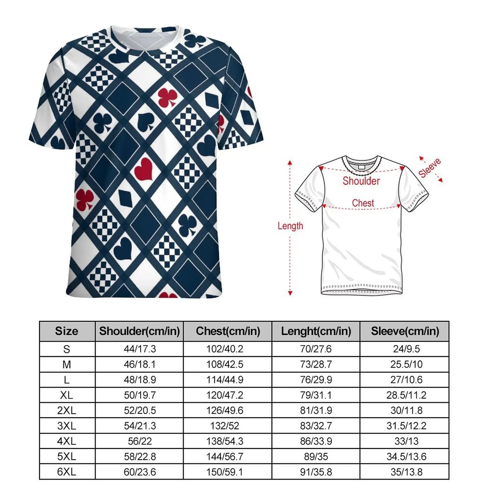 Couple Playing Cards T-Shirt Hearts Crosses Clubs Vintage T Shirts Short Sleeve Custom Tshirt Beach Streetwear Oversized Clothes