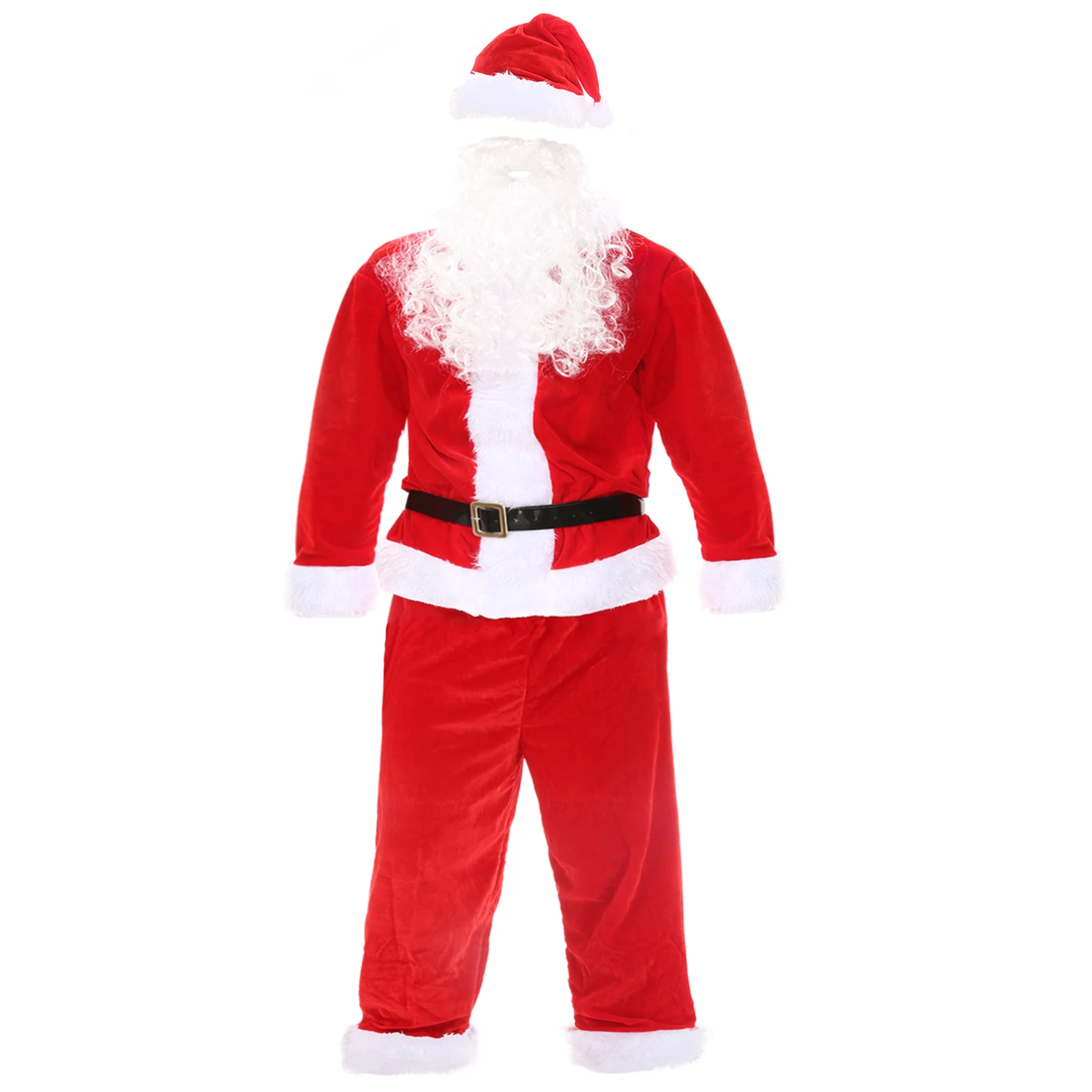 

CLEVER-MENMODE Men Christmas Clothes Santa Claus Xmas Costume Set Fluff Unisex Cosplay Party Suit Red Tops Pants Hat New Year