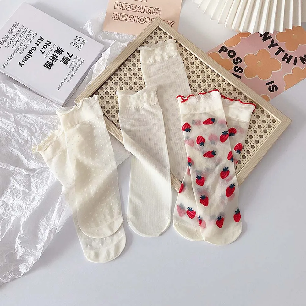 

Breathable Cute Ruffles College Style Strawberry Japanese Lolita Socks Tube Socks Women Hosiery Cartoon