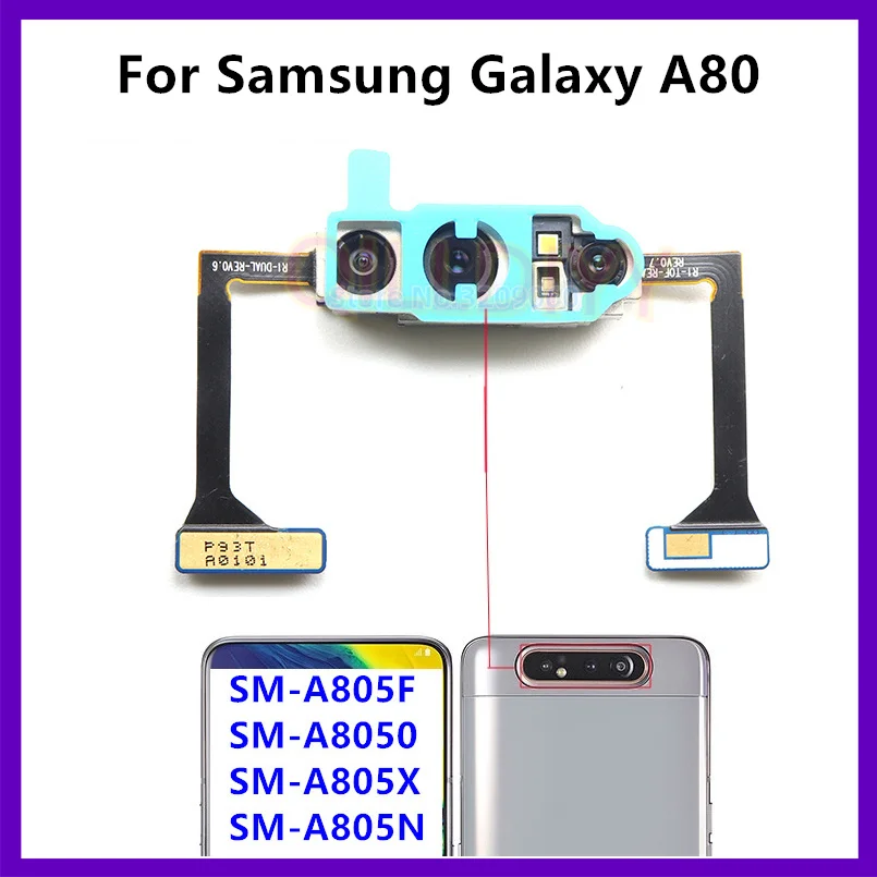 Cámara frontal principal trasera para Samsung Galaxy A80 SM-A805F/DS A805F A805, módulo de cámara de visión trasera principal grande, Cable flexible