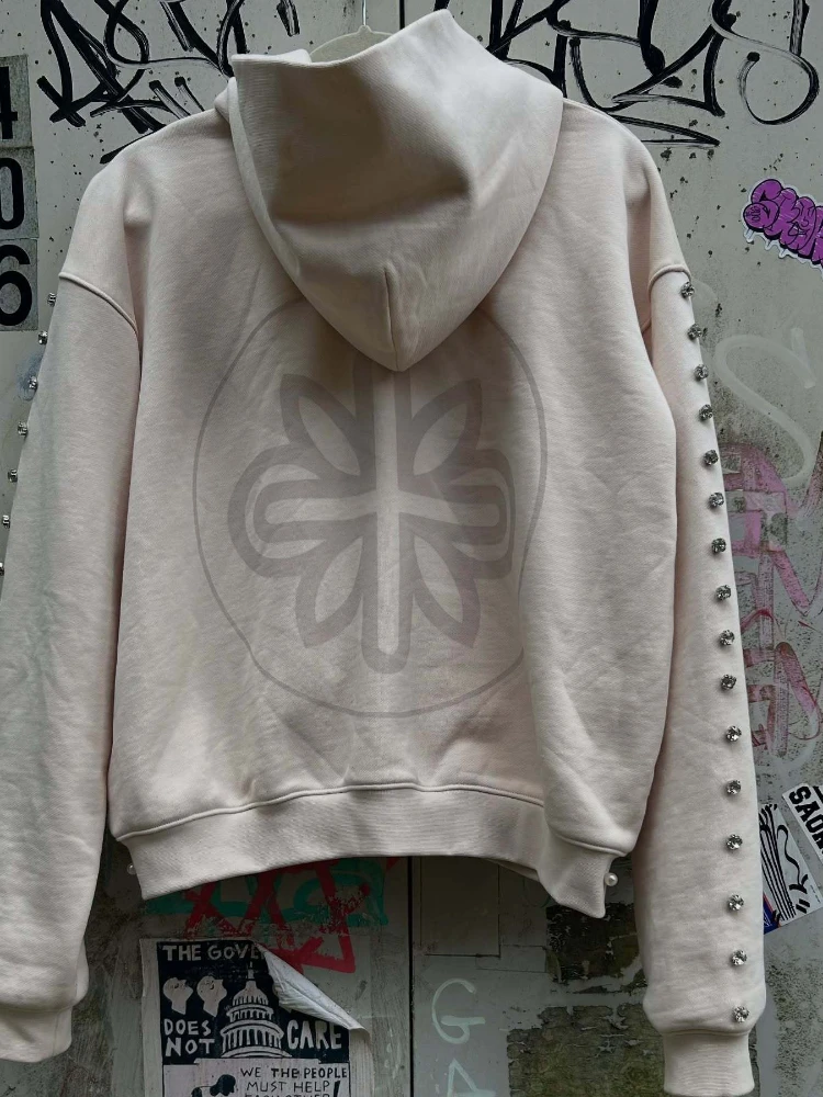 Y2k Aesthetic Pattern Print Sweatshirt Vintage Punk Gothic Couple Sweatshirt Emo Graffiti Print Pearl Design Hoodie 2000s