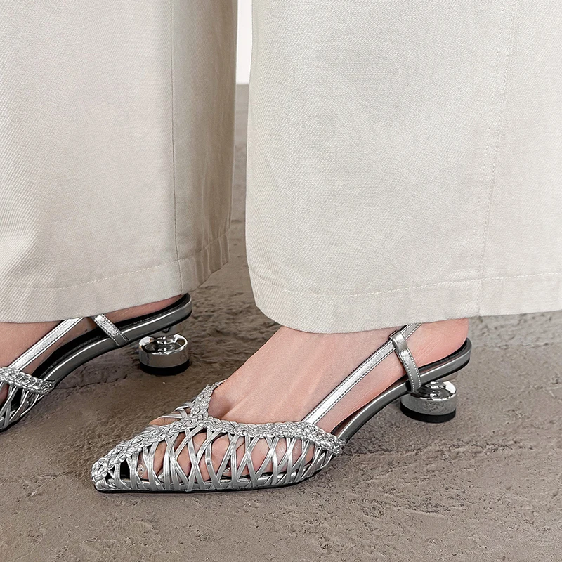 2026 new summer women sandals natural leather 22-25cm weave microfiber+pigskin+sheepskin cross-tied back-buckle women shoes