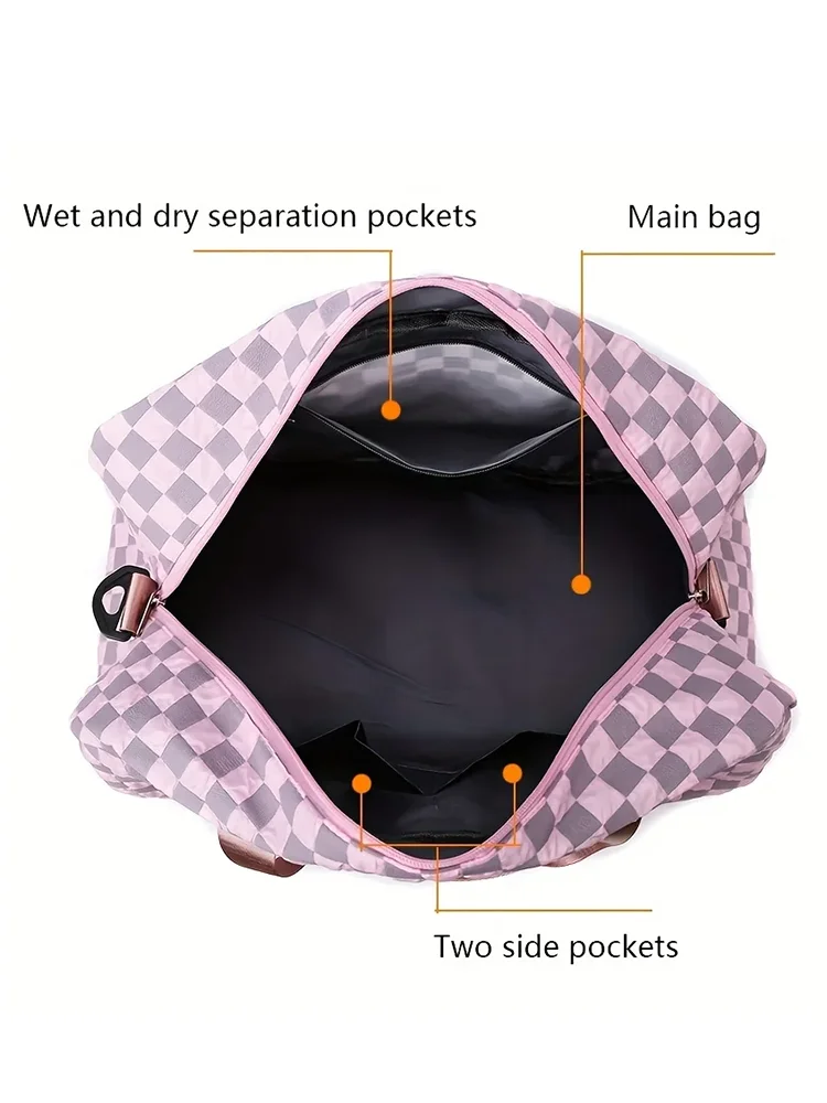 Large Capacity Checkerboard Pattern Duffle Handbag, Lightweight Travel Luggage Storage Bag, Portable Sports Fitness Bag