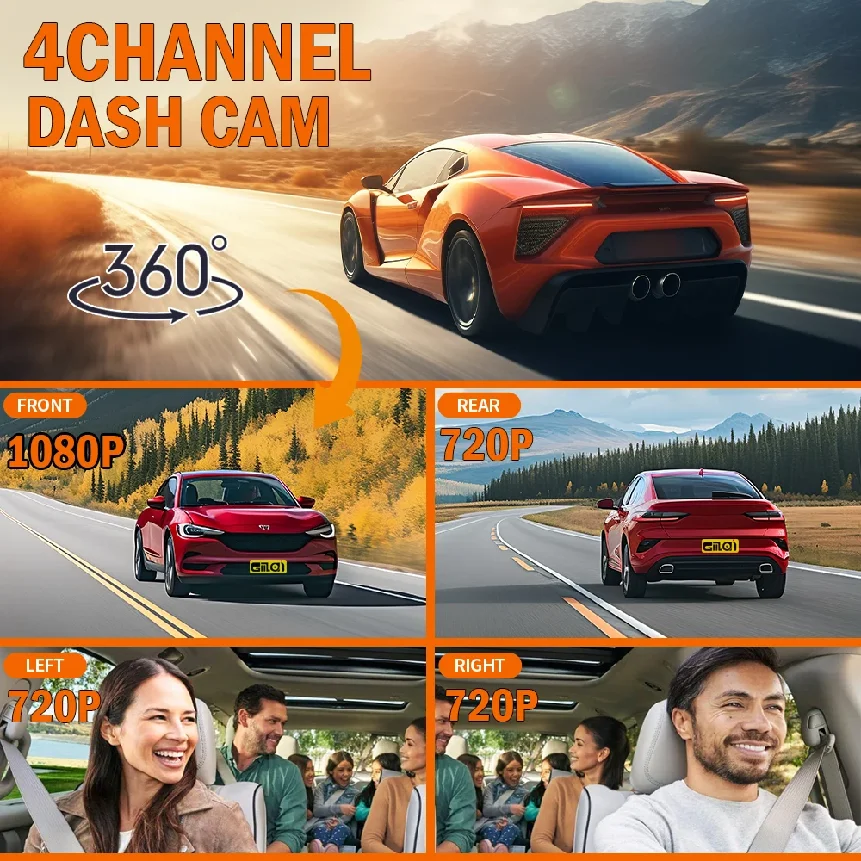 Dashcam for cars 4 Channel Black Box WiFi Driving Camera FHD 1080P Night Vision Loop Recording add Hardwire kit car accessories