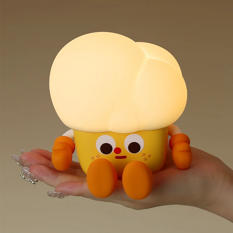 Cute Cartoon Popcorn Night Light USB Rechargeable Touch Silicone Lamp Kid Gift Bedside Nursery Ambient Mood Light 3 Levels Timer