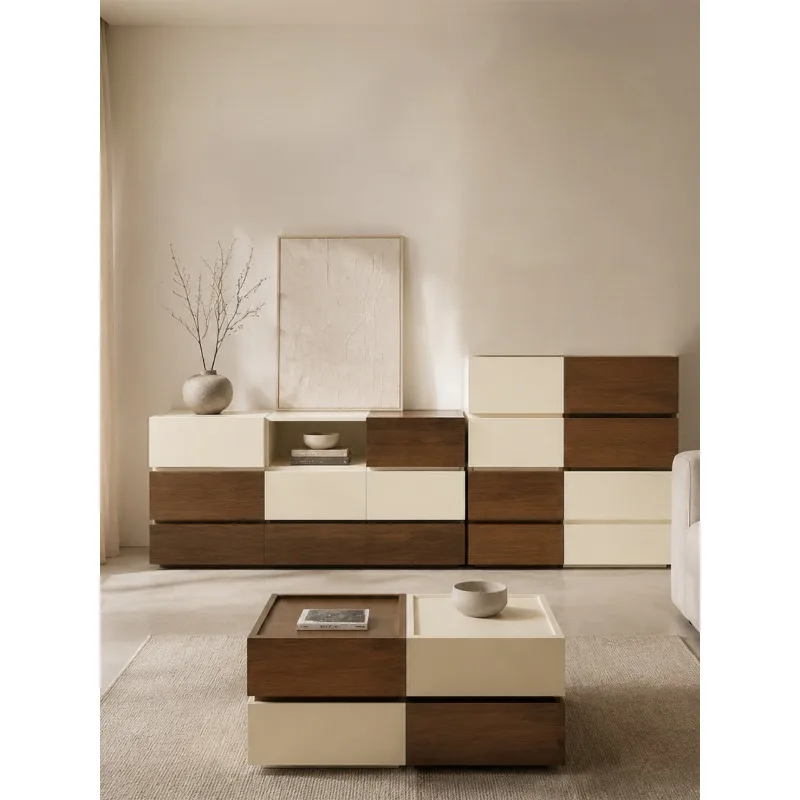 Solid wood coffee table chest cabinet low cabinet Italian style building block type free combination storage bedroom bedside tab