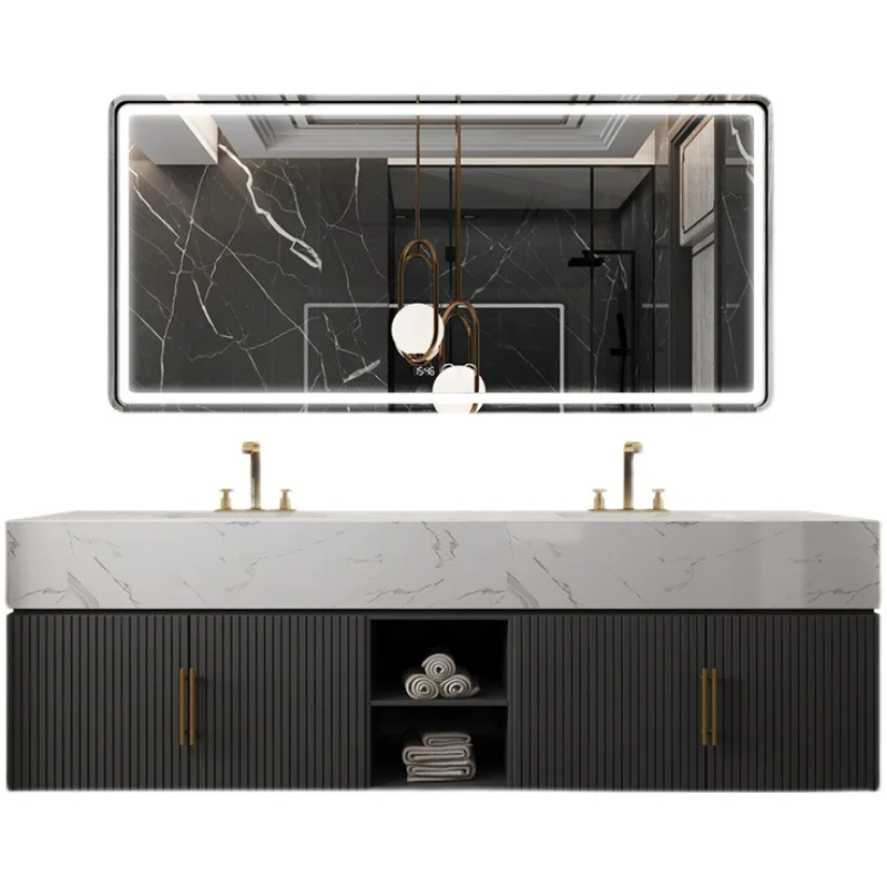 

Modern light luxury bathroom cabinet combination wall-mounted wash basin toilet minimalist washbasin solid wood washstand