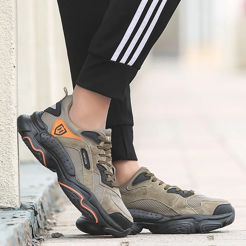 Men\'s Steel Toe Cap Work Safety Shoes Outdoor Anti-slip Rubber Puncture Proof Construction Safety Work Shoes Black