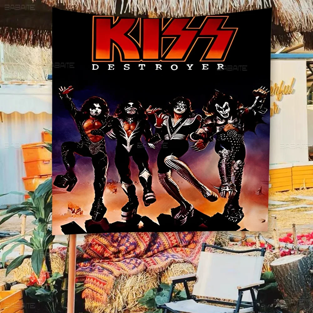 Vintage Heavy Metal Kiss Band Cartoon Flag Art Science Fiction Room Home Decor Wall Hanging Home Decor Banner