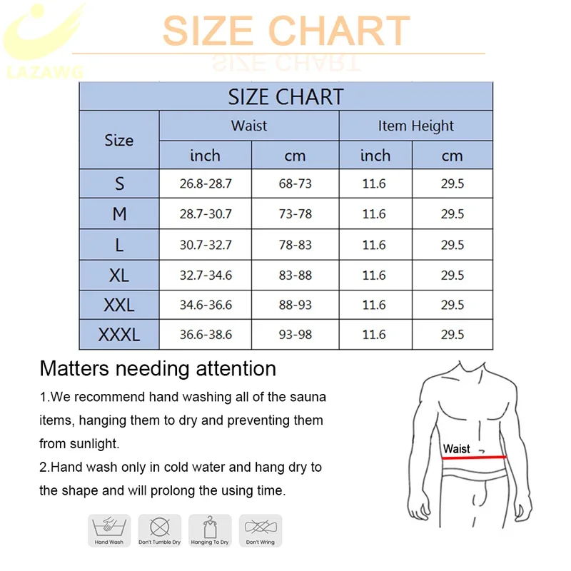 LAZAWG Mens Waist Trainer Belt Neoprene Slimming Belt Fat Burning Body Shaper  Weight Loss Waist Cincher Slimming Shapewear