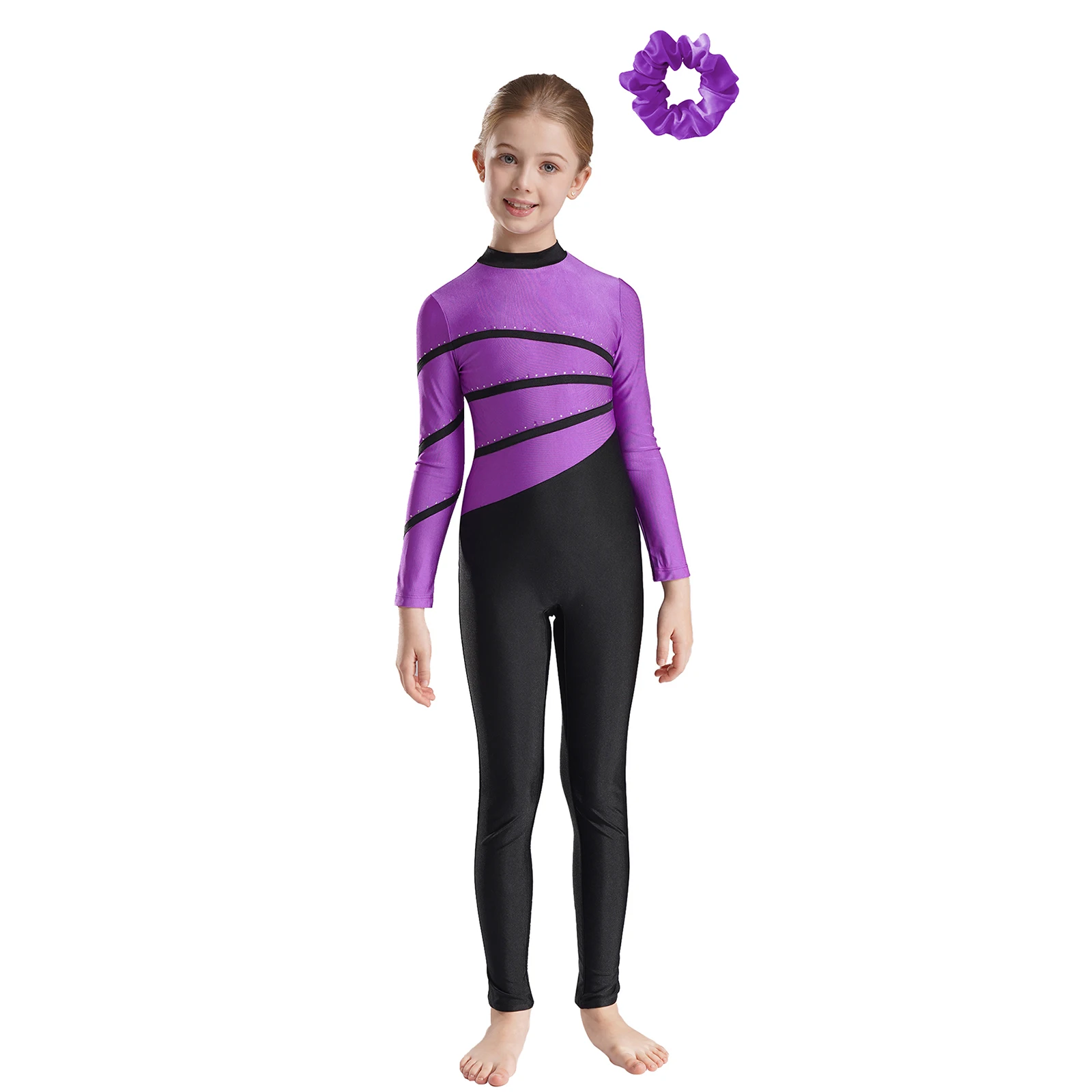 Kids Girls Ballet Gymnastics Bodysuit Leotards Dancewear Jumpsuit with Headwear Yoga Sportwear for Skating Performance Training