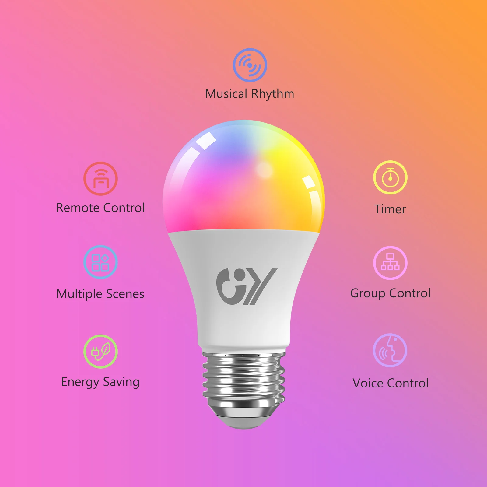 GY E27 Smart Bulb 9W 850LM, RGBCW Dimmable WiFi Light Bulbs Compatible with Alexa & Google Home & Smart Life (2.4GHz WiFi Only)