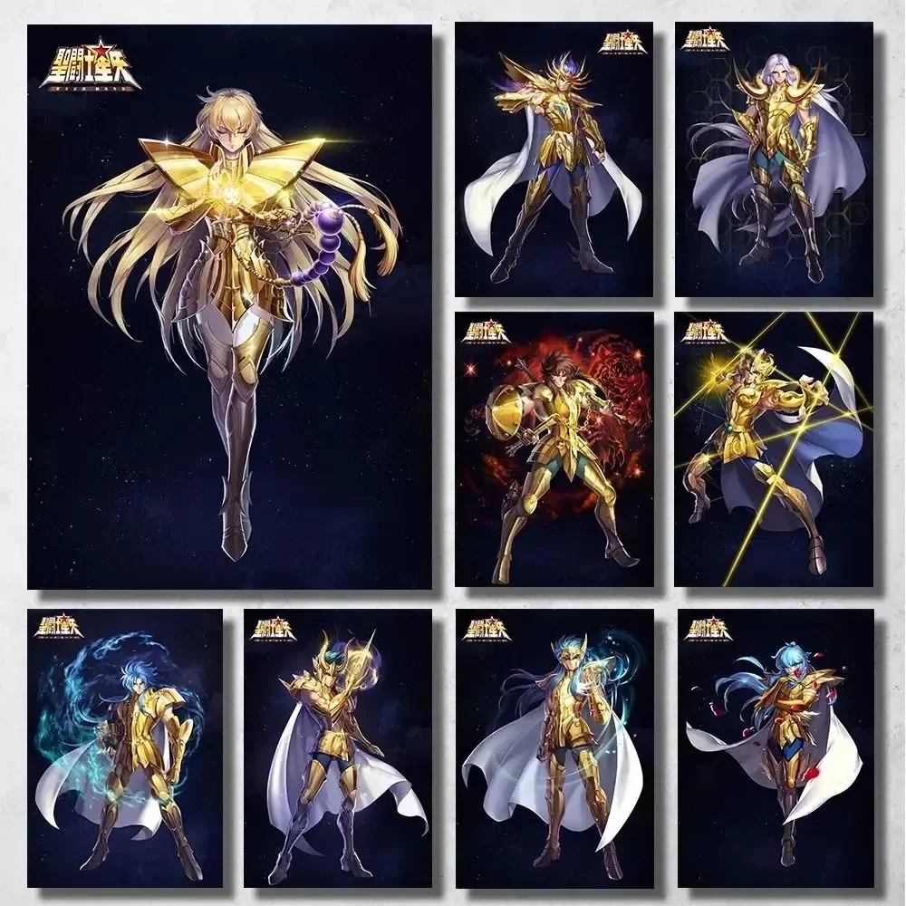 1 cuadro sobre lienzo sin marco, impresión de póster de la serie de anime japonesa clásica Saint Seiya, cuadro de lienzo con motivos de la Virgen y el Caballero de Oro, ideal para decorar paredes.