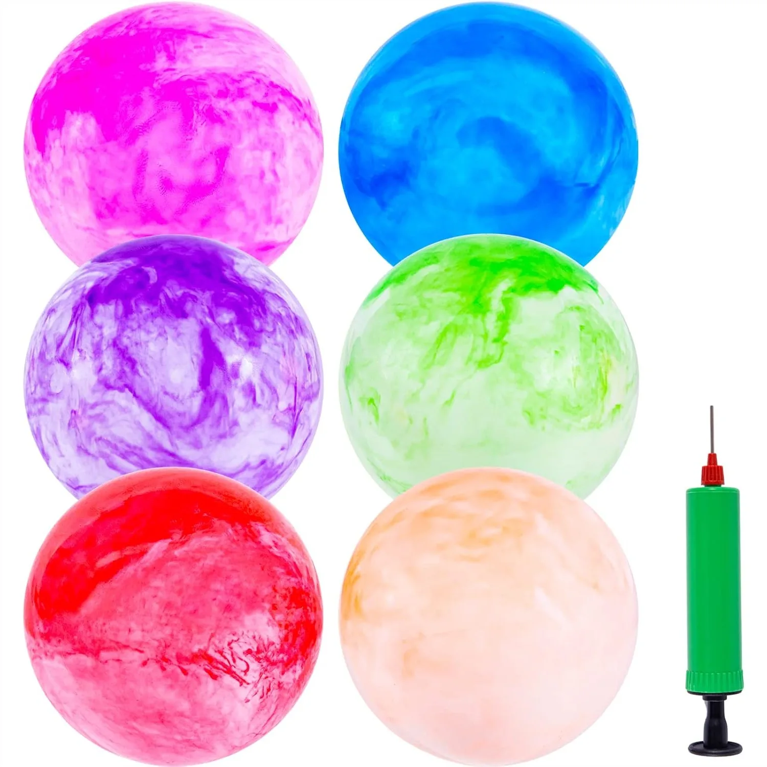 

Inflatable Bouncy Balls for Kids and Adults, 8.5-Inch Beach Ball with Air Pump, Fun Indoor Outdoor Sports Games